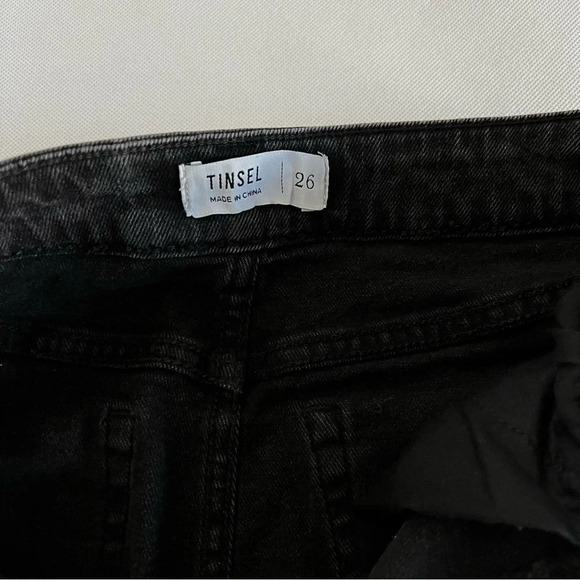 Tinsel Black Frayed Denim Skirt Size 26 Stone Wash Zip Closure Cotton A-Line - Picture 6 of 9